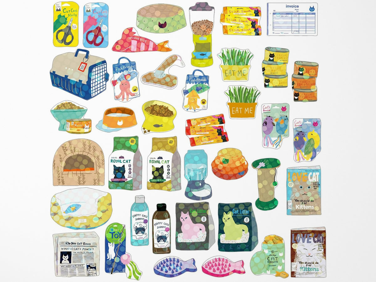 Cat Supply Mini Crate Stickers