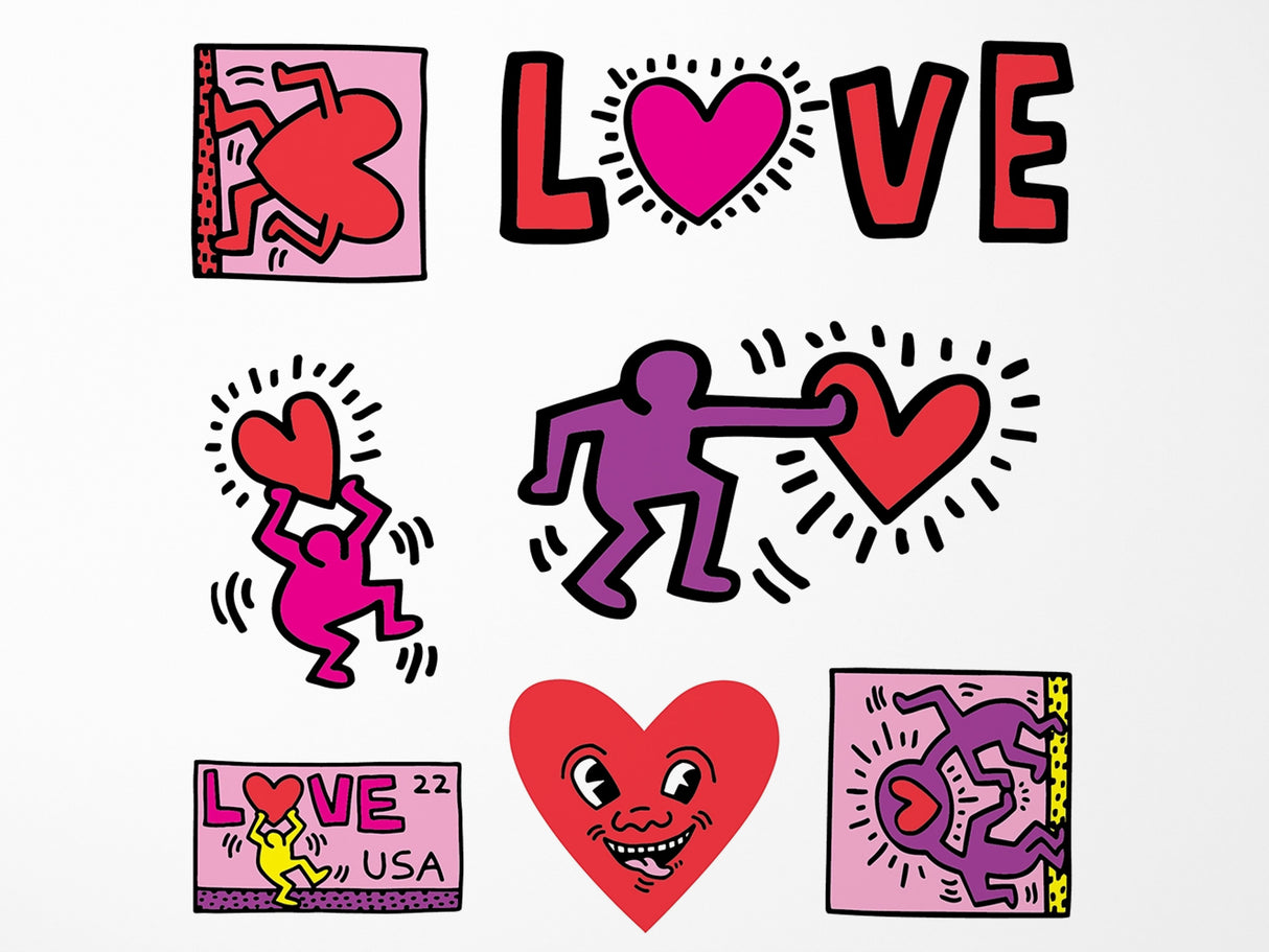 Keith Haring Love Stickers - Collection Sheet of 7 Kiss-Cut Stickers