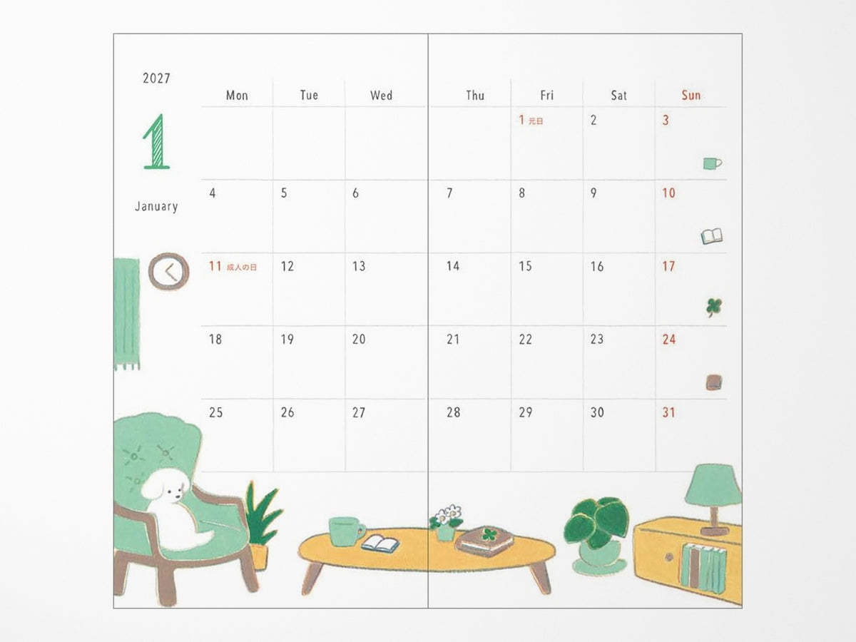 Midori Pocket Diary Slim Dog 2027