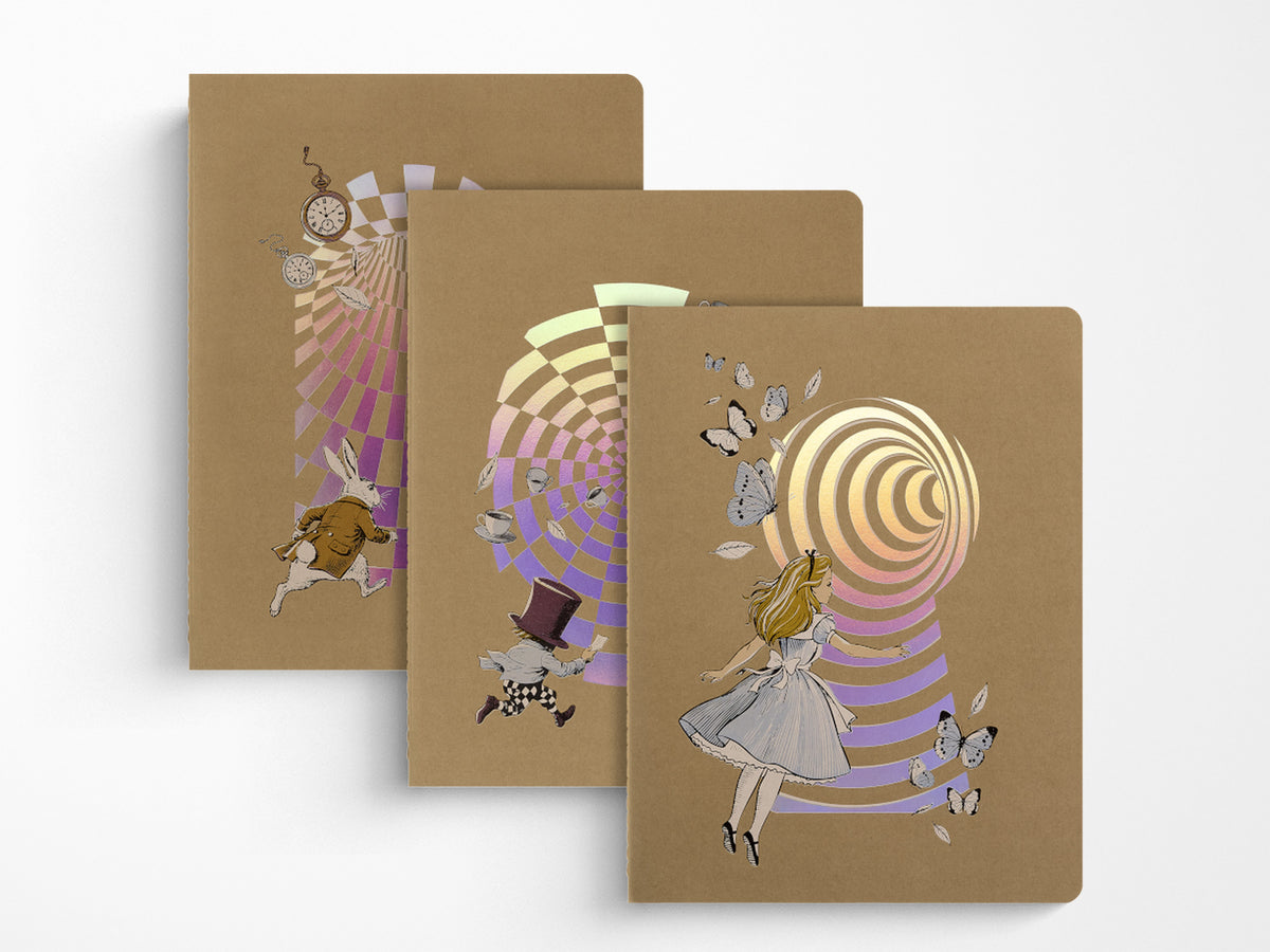 Moleskine Alice's Adventures in Wonderland Set of Three XL Ruled Cahier Notebooks