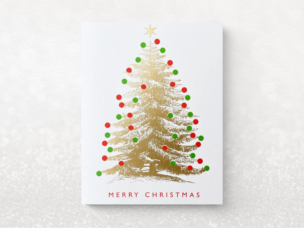 Gold Christmas Tree Holiday Greeting Cards - Set of 8