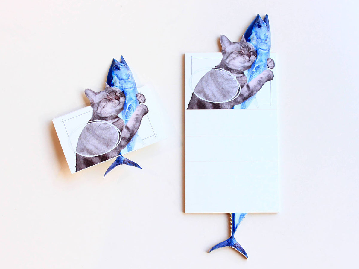Cat Loves Fish Folding Memo Pad