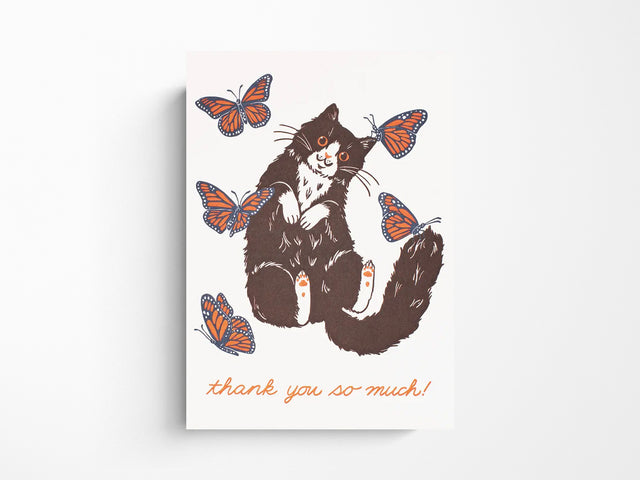Cat and Butterflies Thank You Greeting Cards, Box of 8