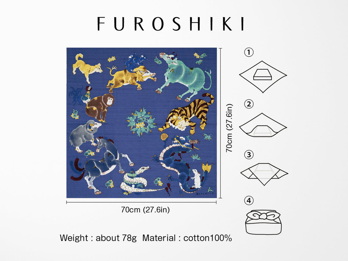 Furoshiki Japanese Fabric Gift Wrap - Wagara Zodiac