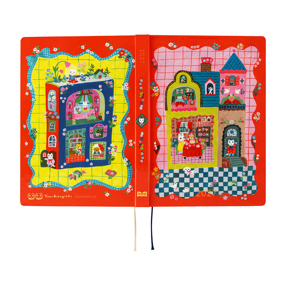 Hobonichi Techo A6 Hon 2027 - Yumi Kitagishi: White Cat and Rabbit's Tea Room (JAPANESE)