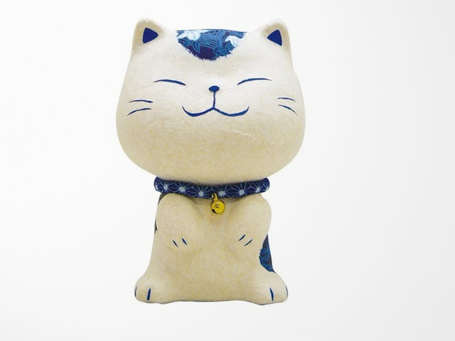 Lucky Cat Washi Figurine - Large Blue
