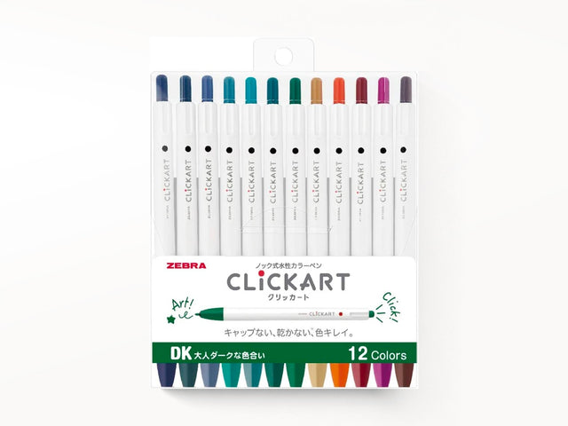 Zebra ClickArt Retractable Marker Pens Set of 12 - Dark